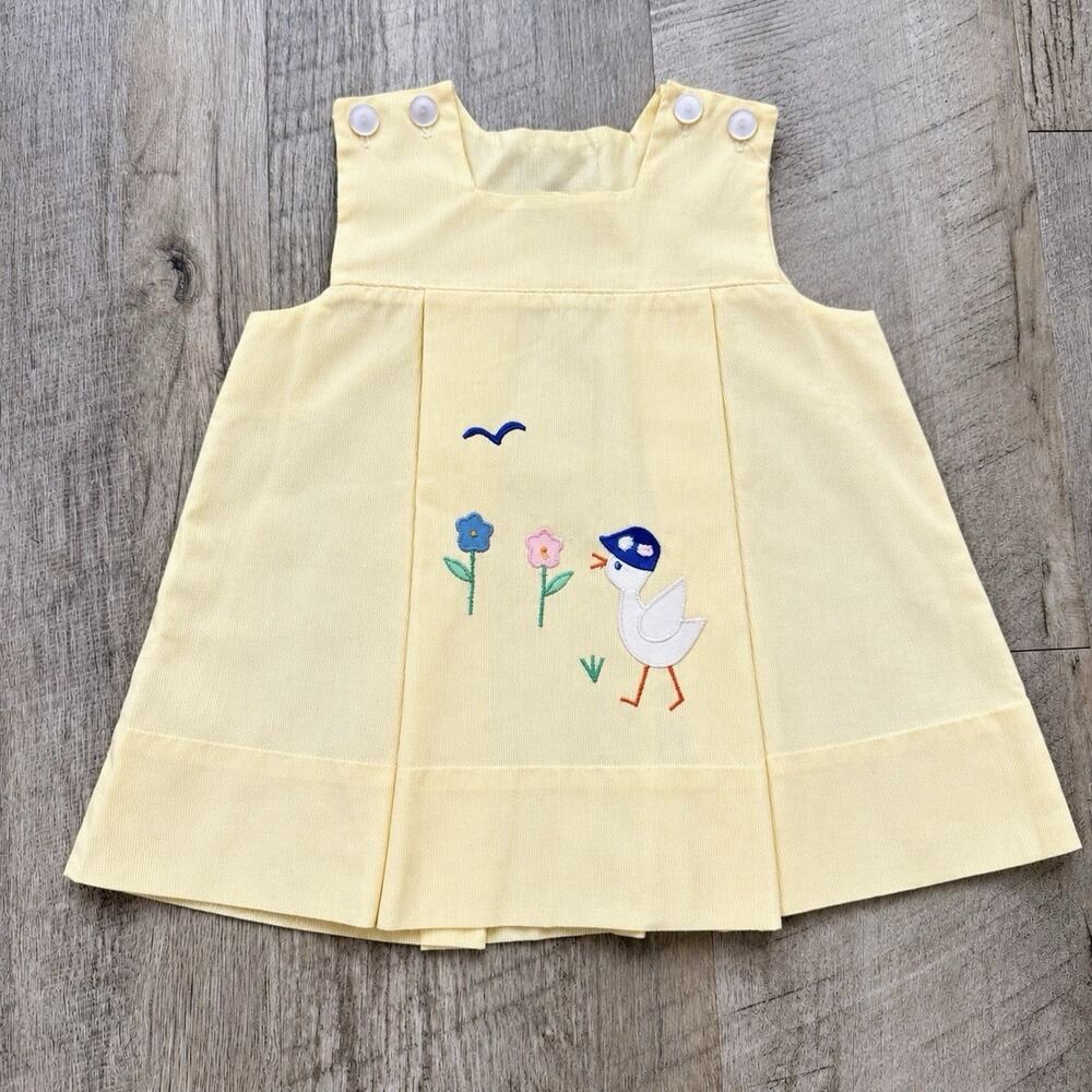 Vintage Jayne Copeland Baby Girl Yellow Duck Appliqué Pleated Dress 12-18M USA - Picture 1 of 7